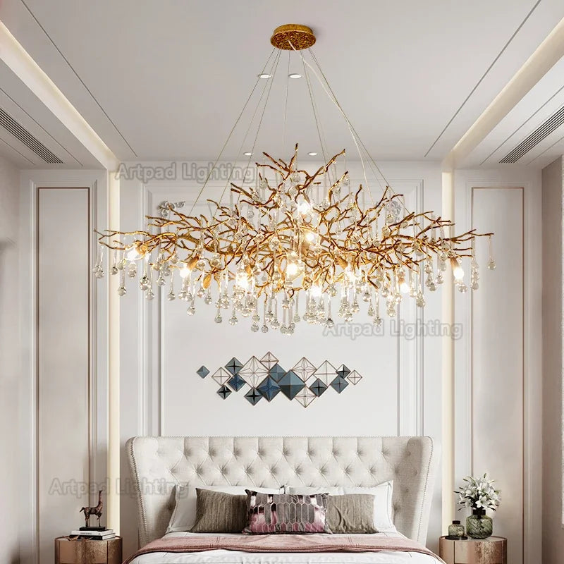 Afralia™ Crystal LED Chandelier: Luxe Gold Lighting Fixture for Living Room & Kitchen