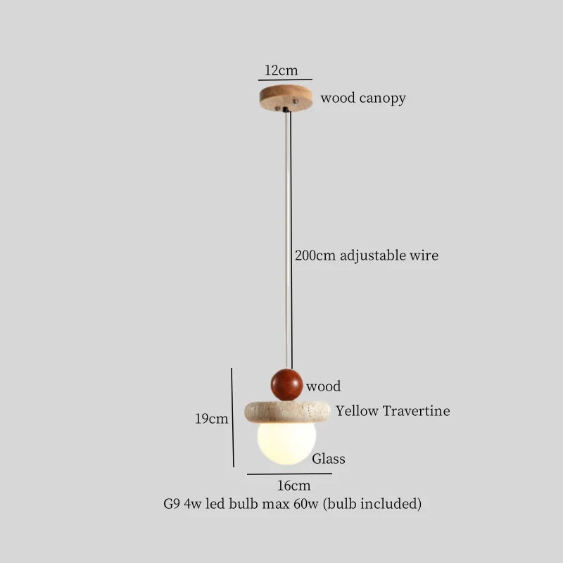 Afralia™ LED Pendant Lamp Mid Century Modern Decor Yellow Travertine Wood Hanglamp