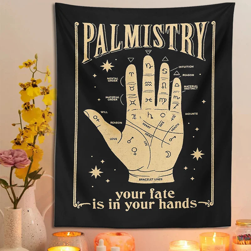 Afralia™ Palmistry Tapestry Wall Hanging: Retro Witchcraft Bohemian Art for Home Decor