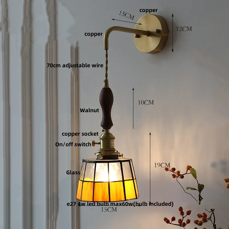 Afralia™ Vintage LED Wall Lights Walnut Wood Pull Chain Switch Mirror Light