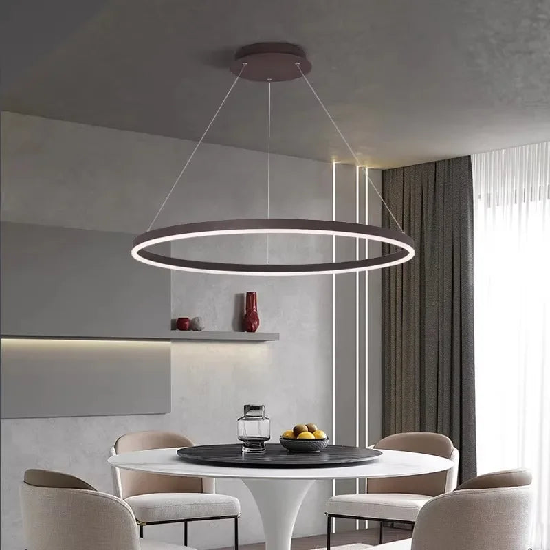 Afralia™ Modern LED Dimmable Chandelier Suspend Lighting, Aluminium Circle Ring Pendant Lights