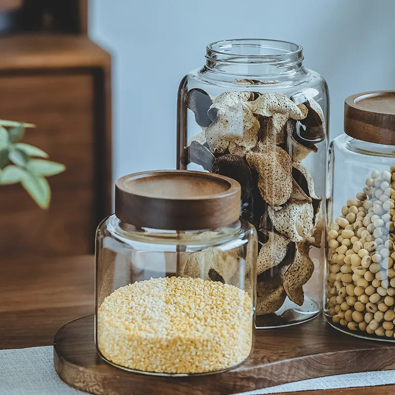 Afralia™ Glass Mason Storage Tank with Bamboo Cover: Organize Spices & Condiments