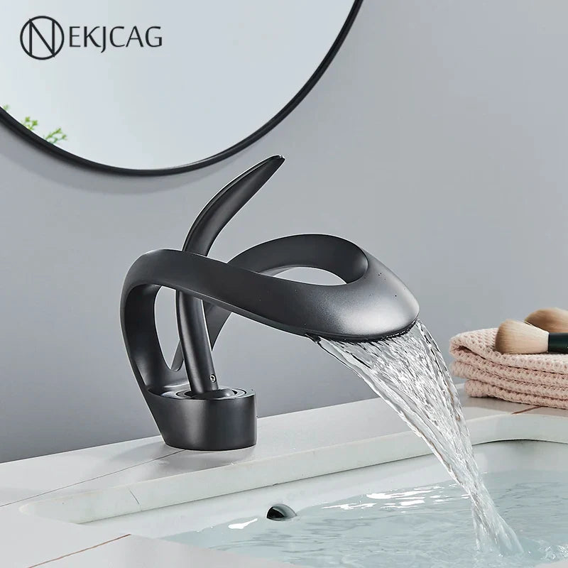 Afralia™ Waterfall Basin Faucet - Solid Brass Deck Mount Sink Mixer Tap for Bathroom