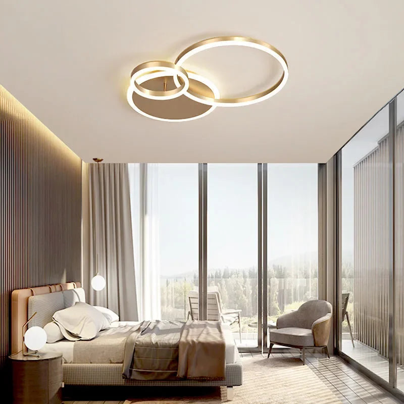 Afralia™ LED Round Ceiling Chandelier for Modern Living Room, Bedroom, Restaurant - Circle Rings Lighting Fixture