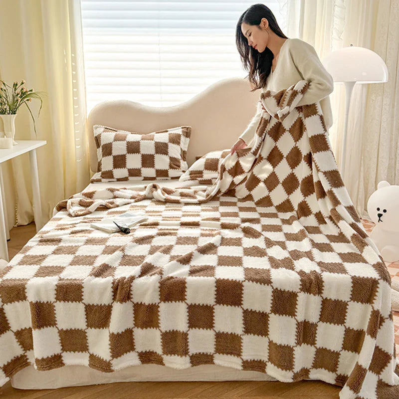 Afralia™ Plaid Coral Fleece Autumn Bed Blanket - Warm, Cozy, Skin-friendly for Winter