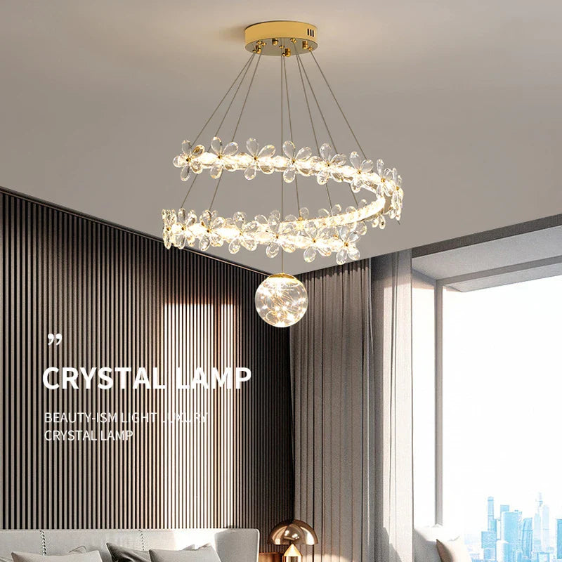 Afralia™ Gold Crystal Spiral Chandelier LED Pendant Lights for Home Decoration