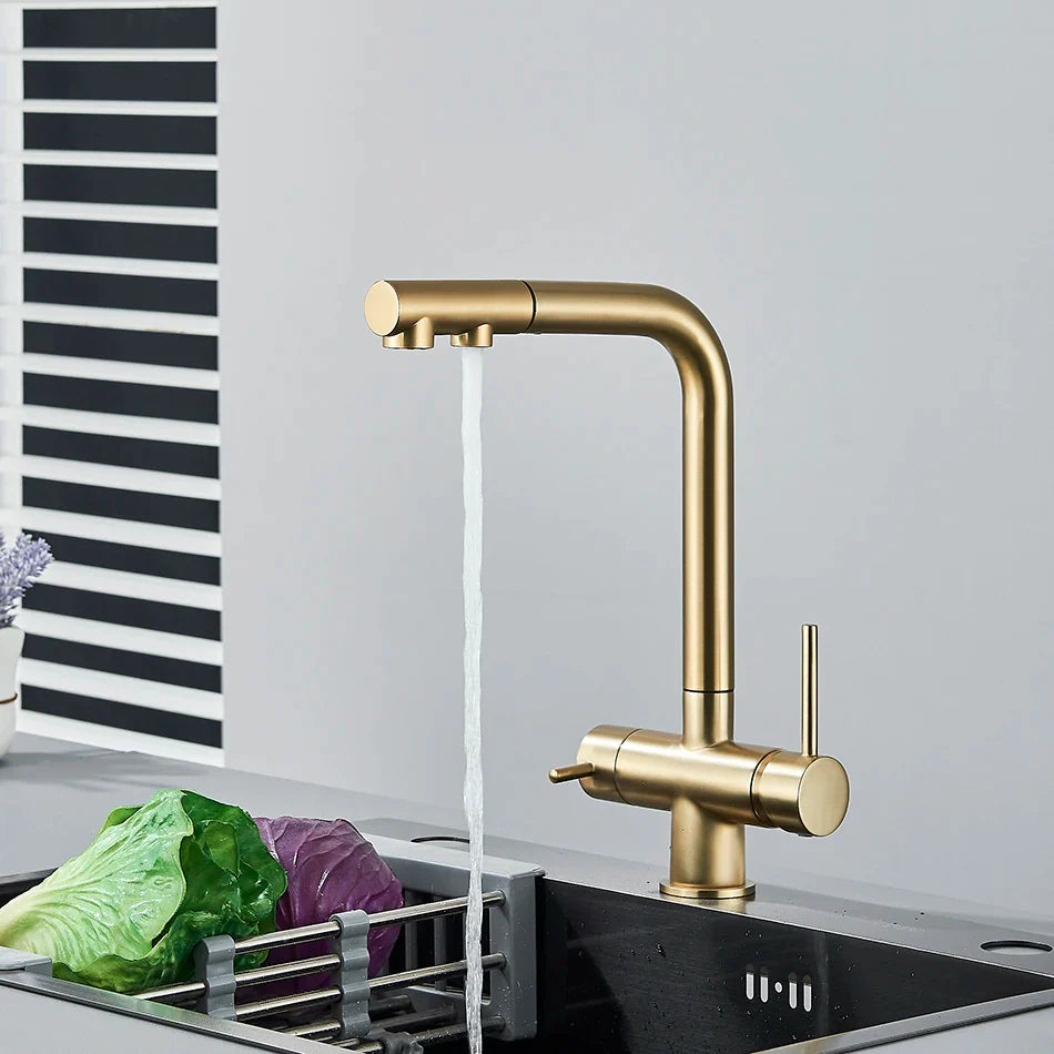 Afralia™ Dual Handle Waterfilter Kitchen Faucet with 360° Rotation & Pull Out Mixer Tap