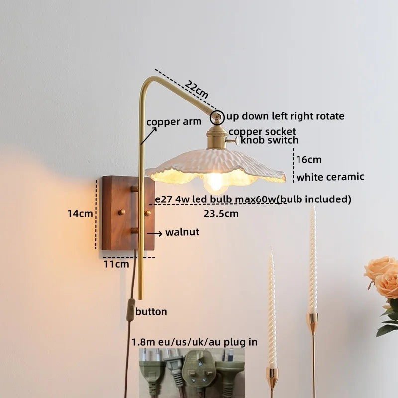 Afralia™ Walnut Ceramic LED Wall Sconce with Knob Switch - Modern Stair Light Fixtures