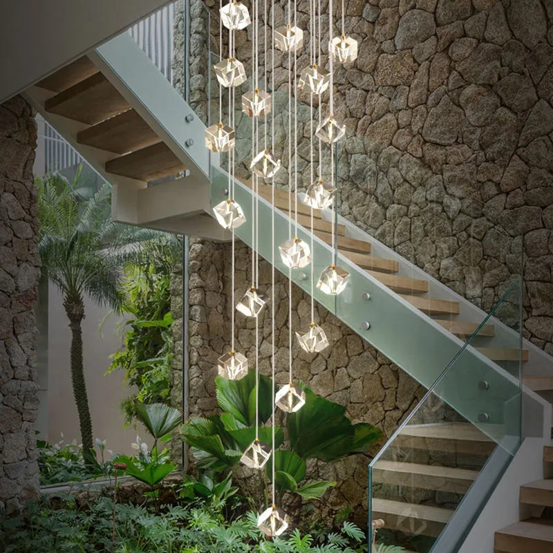 Afralia™ Luxury Crystal LED Chandelier for Staircase - Modern Indoor Stair Lighting