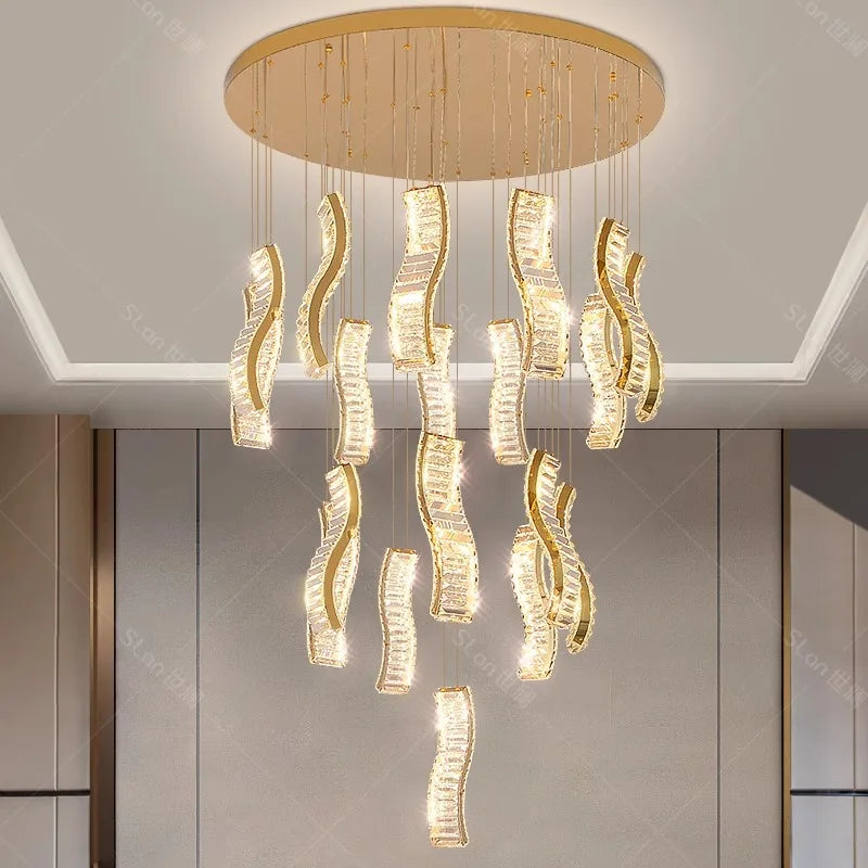 Afralia™ Crystal Chandelier Stair Pendant: Modern Living Room Interior Lighting