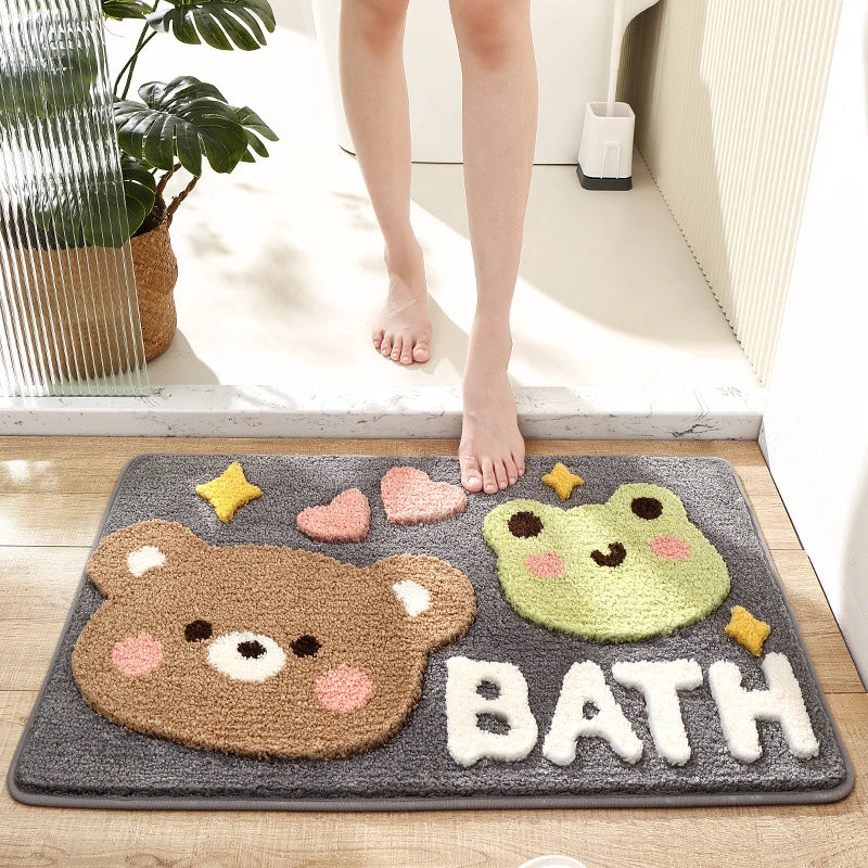 Afralia™ Cartoon Puppy Flocked Bathroom Rug Thicken Super Absorbent Water Bath Rugs