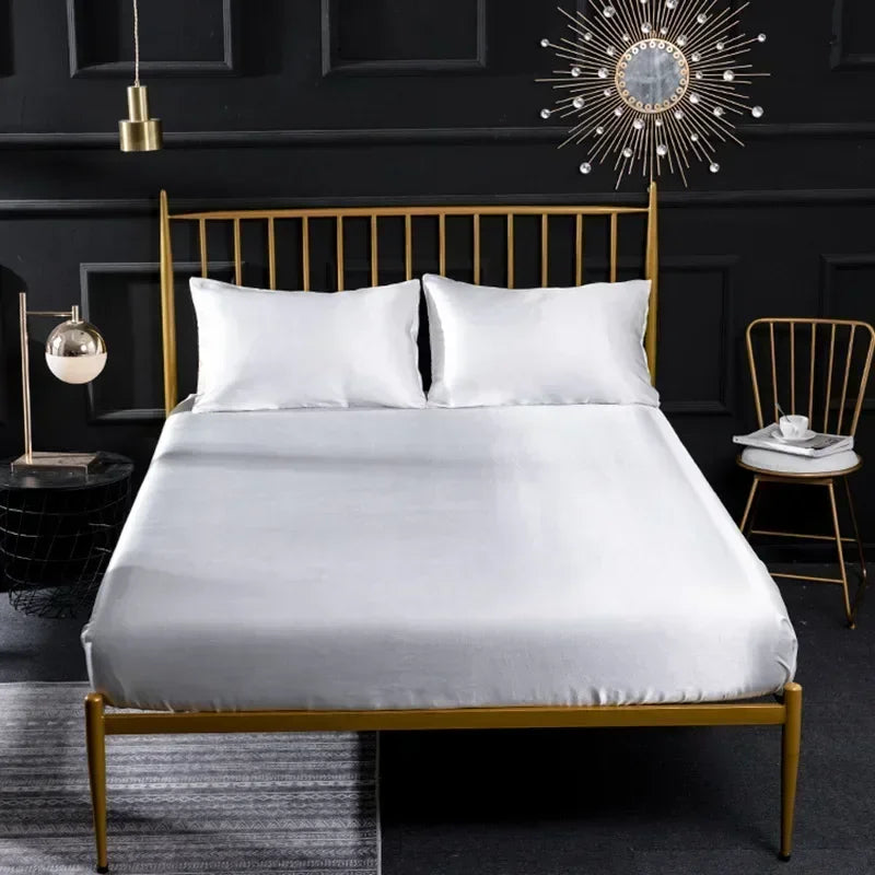 Afralia™ Silky Satin Fitted Sheet - Smooth Luxury Bed Linen for Queen King Double Beds