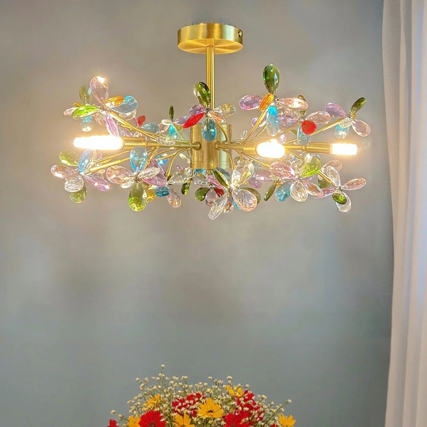 Afralia™ Crystal Flower Pendant Ceiling Light for Romantic Living Room