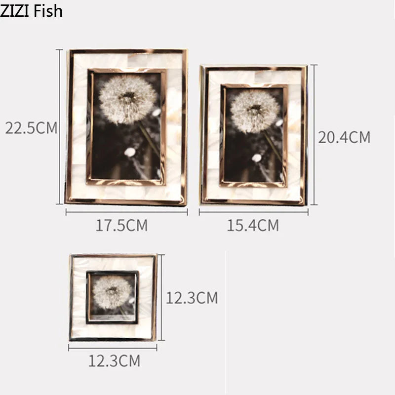 Afralia™ Golden Shell Photo Frame for Family Portrait Nightstand Decoration