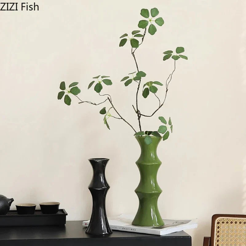 Afralia™ Bamboo Ceramic Vase for Stylish Room Decor and Flower Arrangement