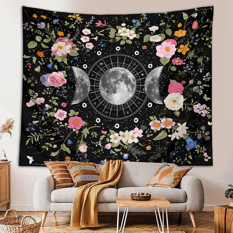 Bohemian Botanical Triple Moon Tapestry by Afralia™