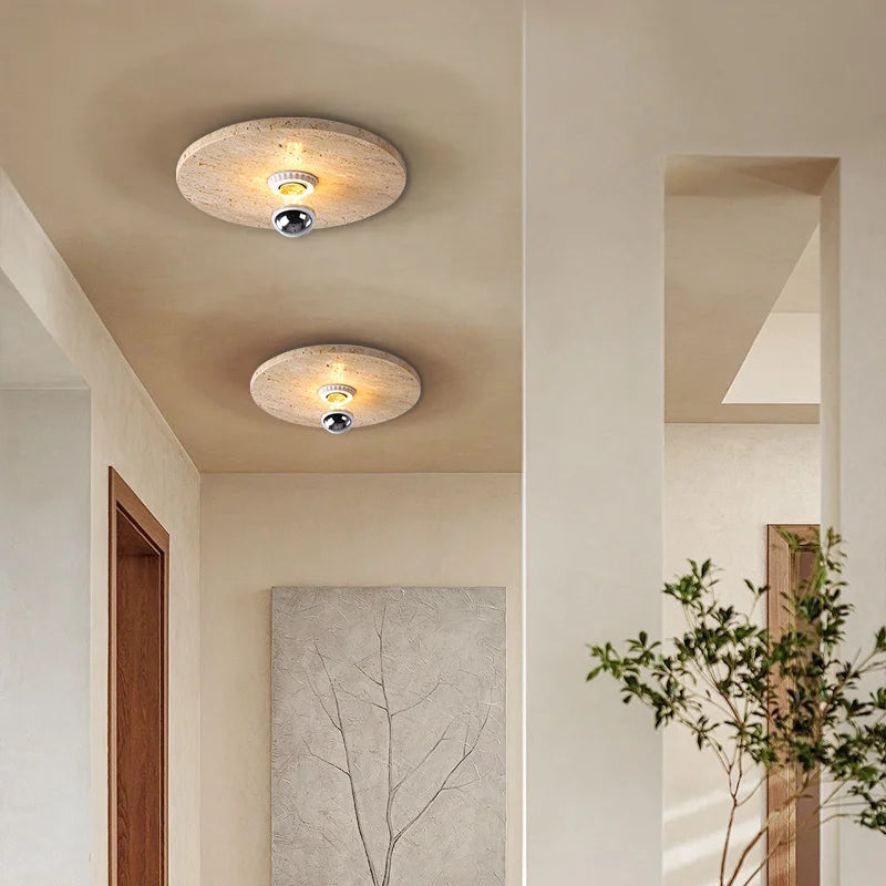 Afralia™ Natural Stone Round Wall Lamp Ceiling Light Decor LED Sconce Chandeliers