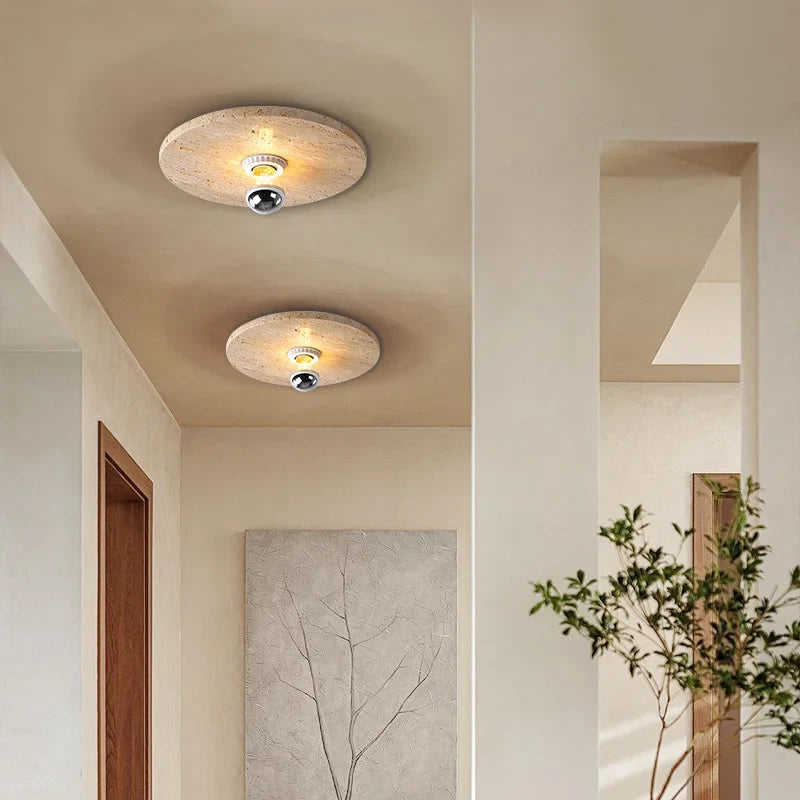 Afralia™ Retro Natural Stone Art Round LED Sconce Ceiling Light for Nordic Home