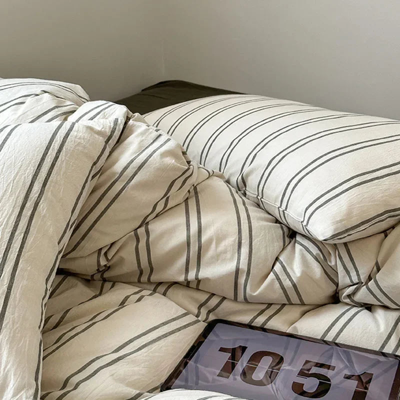 Afralia™ Nordic Striped Cotton Bed 4Pcs Fitted Sheet Set - Breathable & Skin-Friendly