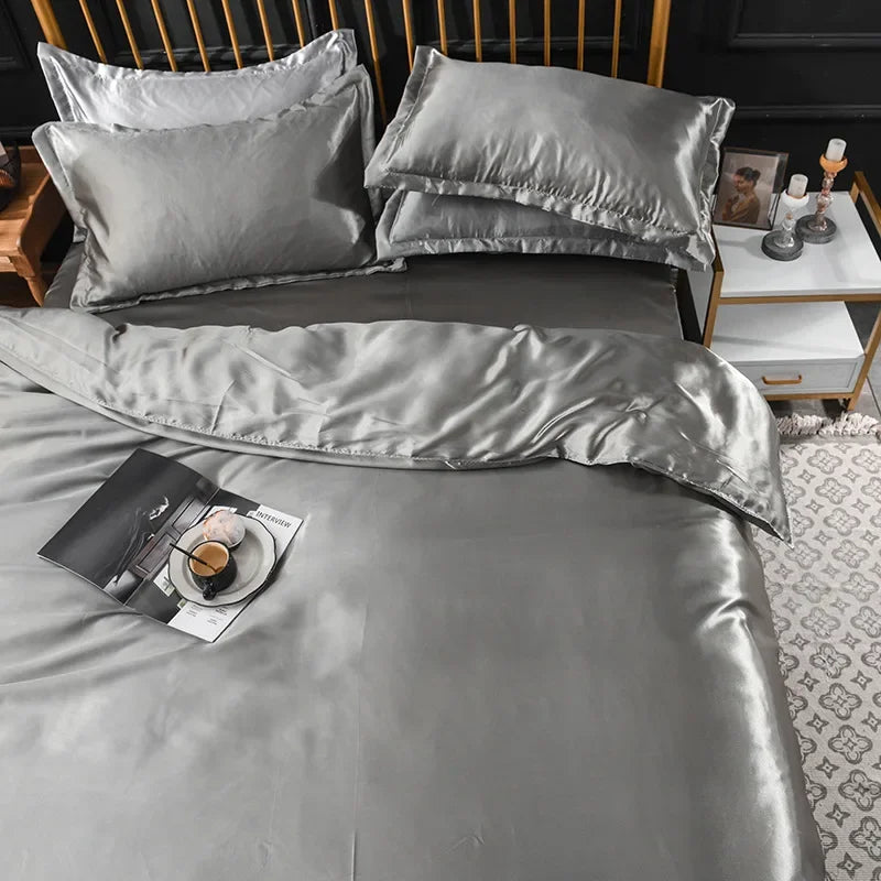 Afralia™ Summer Solid Rayon Silk Bedding Set Lightweight Quilt Cover Set Skin Friendly