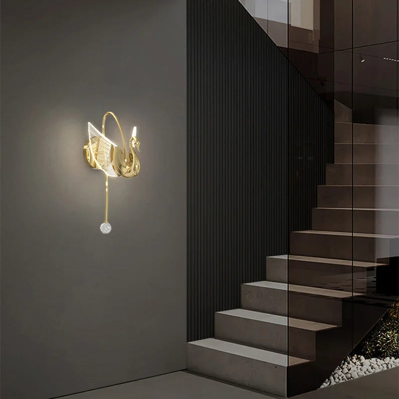 Afralia™ Swan Gold LED Wall Sconce for Home Decor and Indoor Lighting