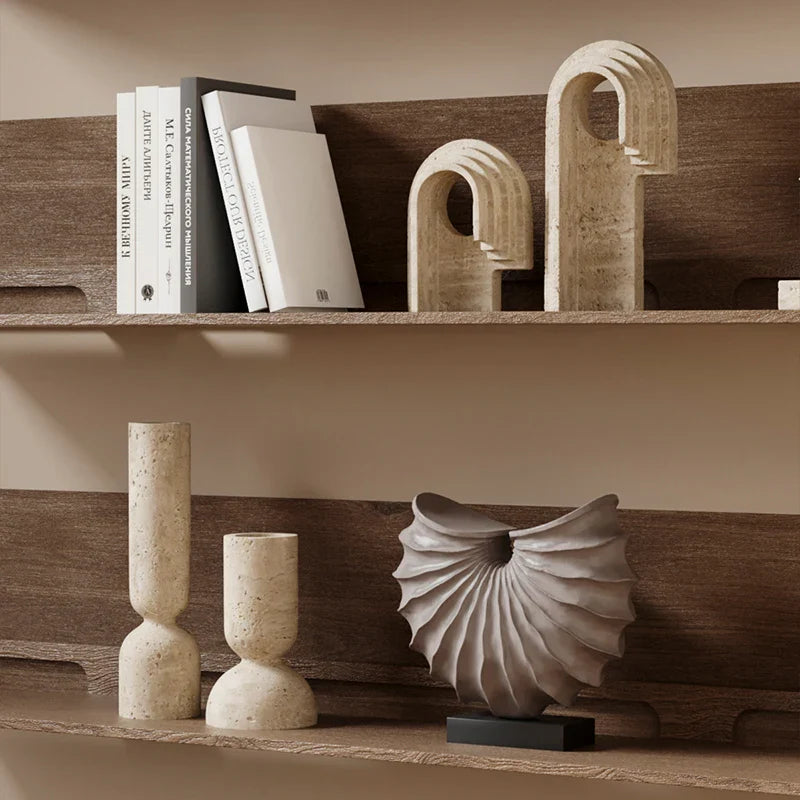 Afralia™ Archway Shape Travertine Sculpture Figurine Statue for Home Decor