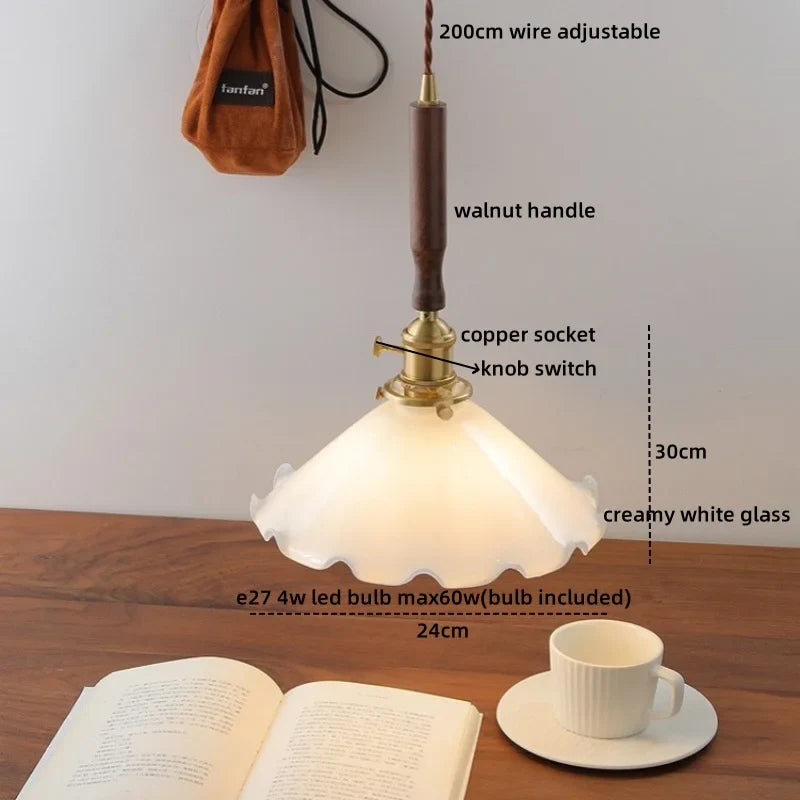 Afralia™ Nordic LED Pendant Lamp Walnut Copper Glass Hanging Lights Fixtures
