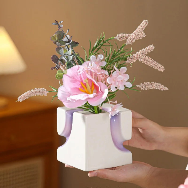 Afralia™ Purple Geometry Ceramic Flower Vase, Abstract Design for Stunning Floral Arrangements