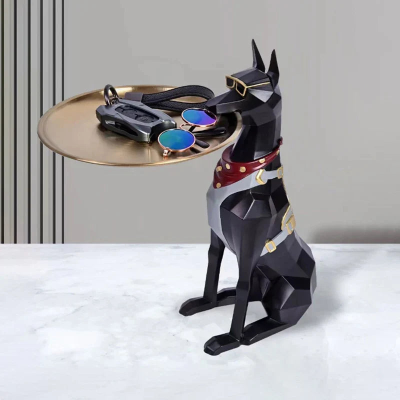 Afralia™ Resin Doberman Tray Statue Decor Storage Organizer for Living Room pet lovers.