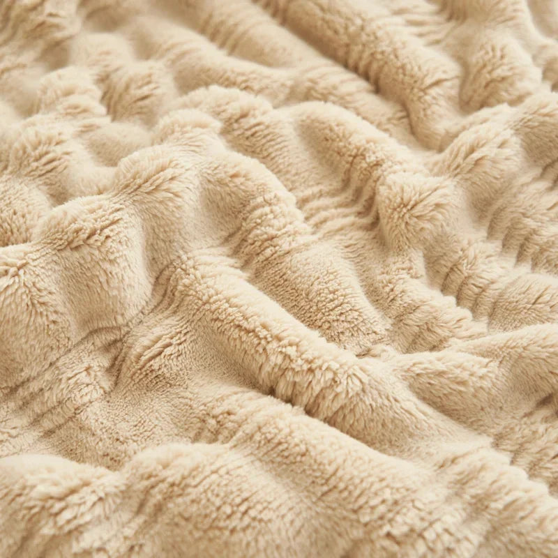 Afralia™ Cozy Rabbit Plush Blanket: Soft Striped Warm Sofa Throw, Absorbent Breathable Nap Blanket