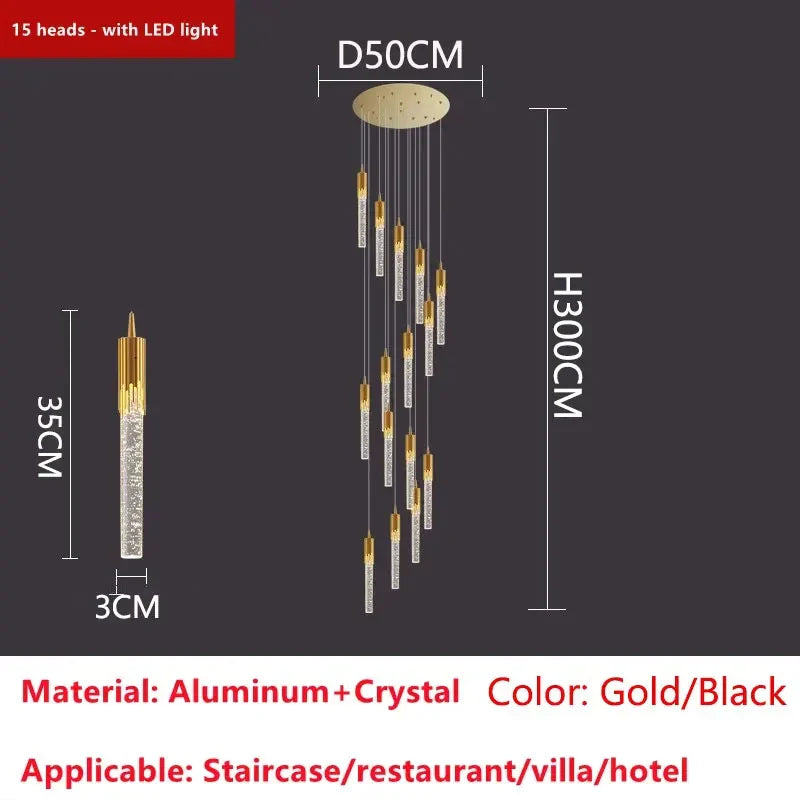 Afralia™ Luxury Crystal LED Ceiling Chandelier for Living Room, Staircase, and Home Decor