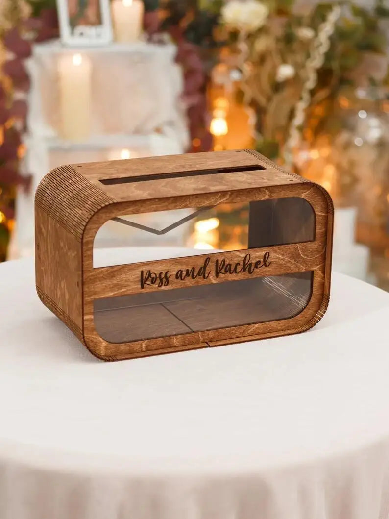 Rustic Wooden Wedding Card Box by Afralia™ - Personalized Envelope Keepsake & Money Holder