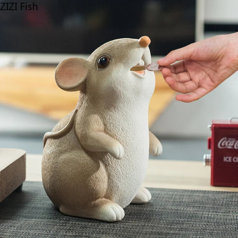 Afralia™ Mouse Piggy Bank Resin Sculpture Decor Ornaments Aesthetic Room Decoration