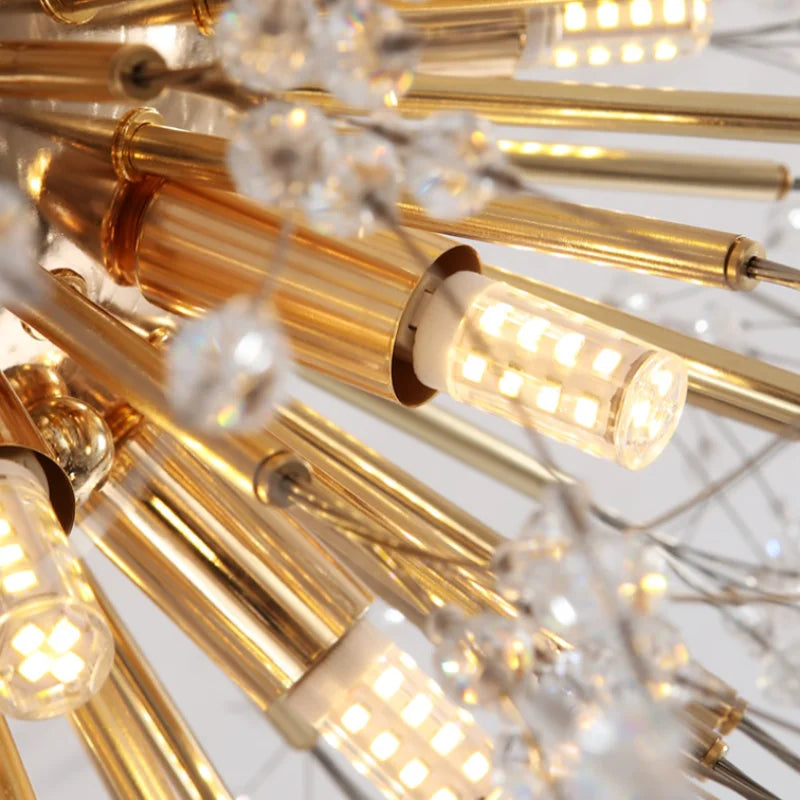 Afralia™ Golden Dandelion Crystal Chandelier: Warm Nordic LED Ceiling Lamp for Romantic Living Room.