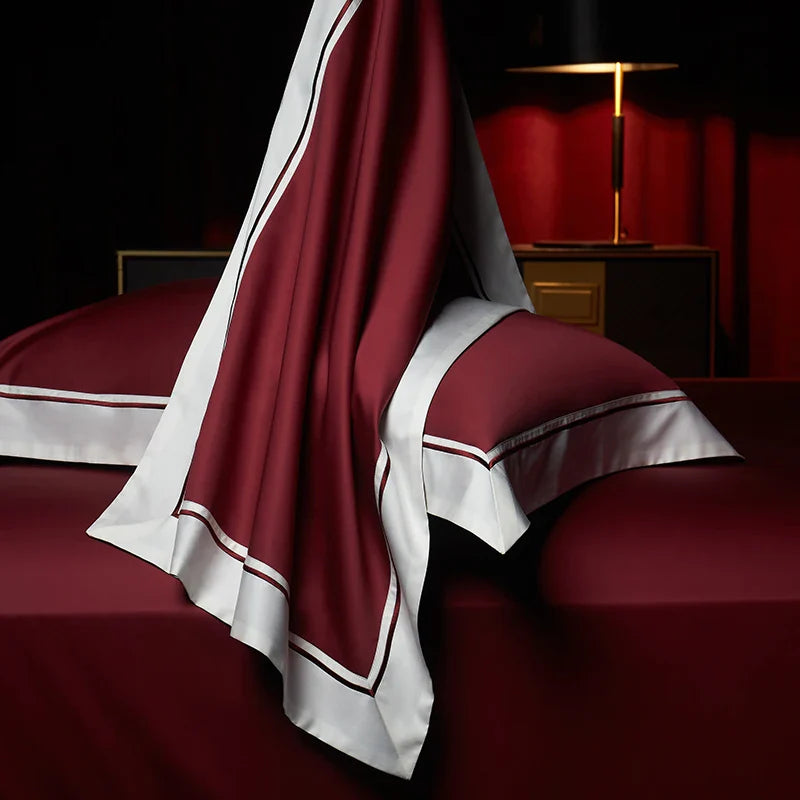 Afralia™ Luxury Solid Color Hotel Style Bedding Set in Burgundy Red