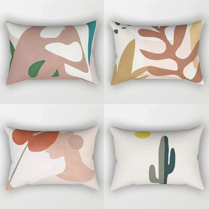 Nordic Abstract Leaves & Plant Print Pillowcase by Afralia™ - Modern Geometric Home Decor
