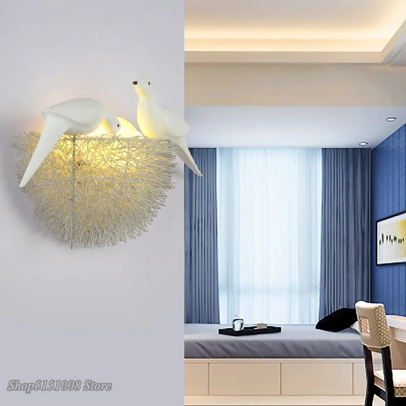 Afralia™ Gold Bird Nest LED Wall Lamp Modern Home Decoration Wall Sconce