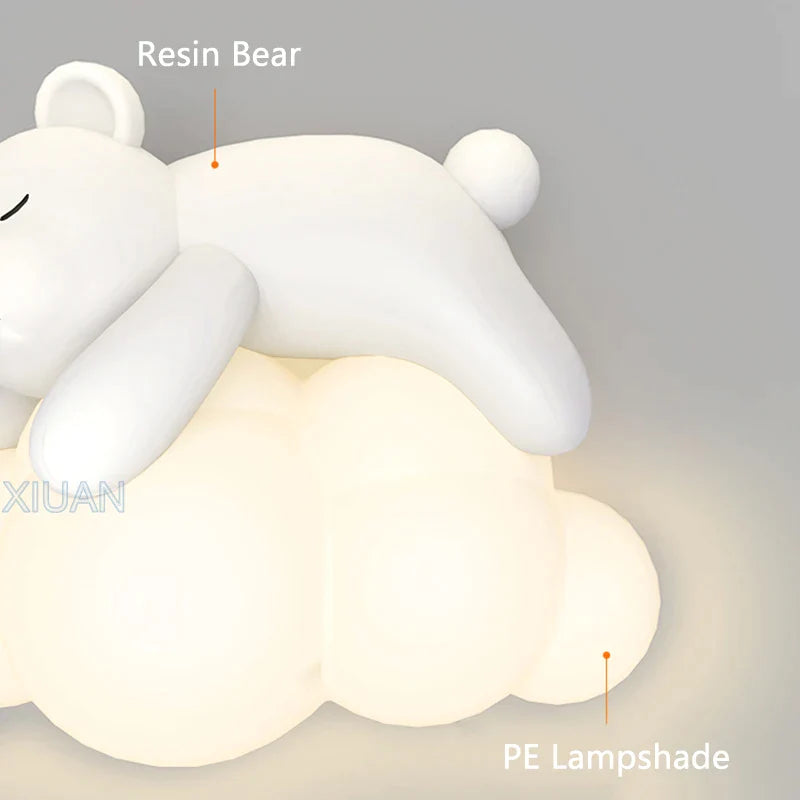 Afralia™ Cute Polar Bear Cloud Wall Lamp for Kids Bedroom Décor