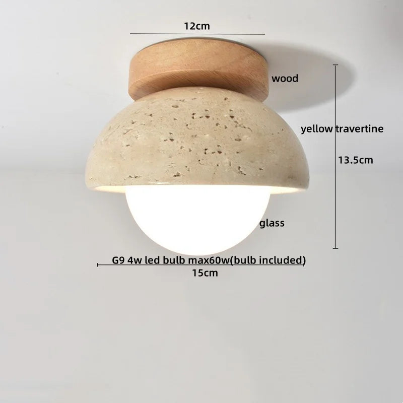 Afralia™ Wood Yellow Travertine LED Ceiling Light Fixture Modern Style Lighting