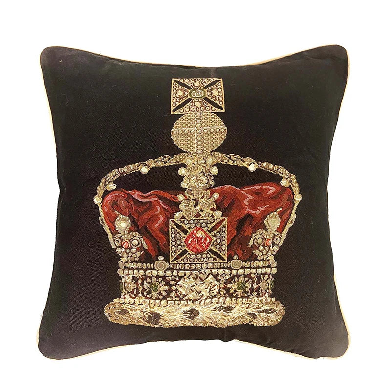 Afralia™ Baroque Crown Jacquard Tapestry Throw Pillow Cover 45x45cm for Living Room Sofa