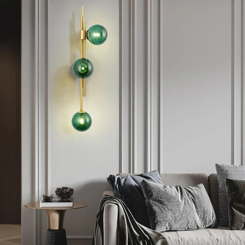 Afralia™ Green White Glass Ball Wall Lamps Nordic Home Decor Bedside Sconce Gold Light Fixtures