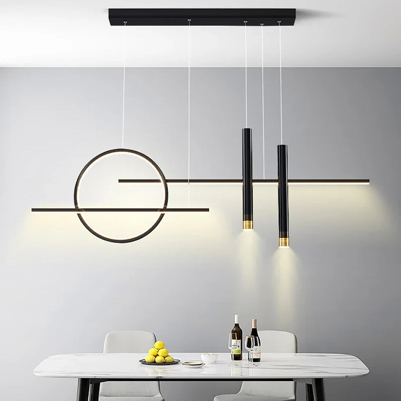 Afralia™ Black LED Chandelier Pendant Light for Home Dining Kitchen Bar.