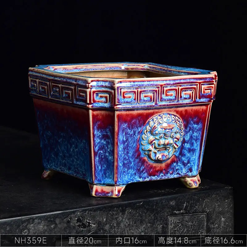 Afralia™ Ceramic Square Landscape Basin for Indoor Bonsai and Orchids.