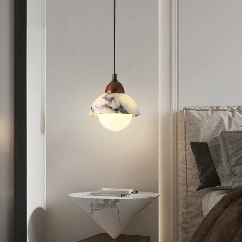 Afralia™ White Glass Ball LED Pendant Lamp Modern Luxury Stone Hanging Light