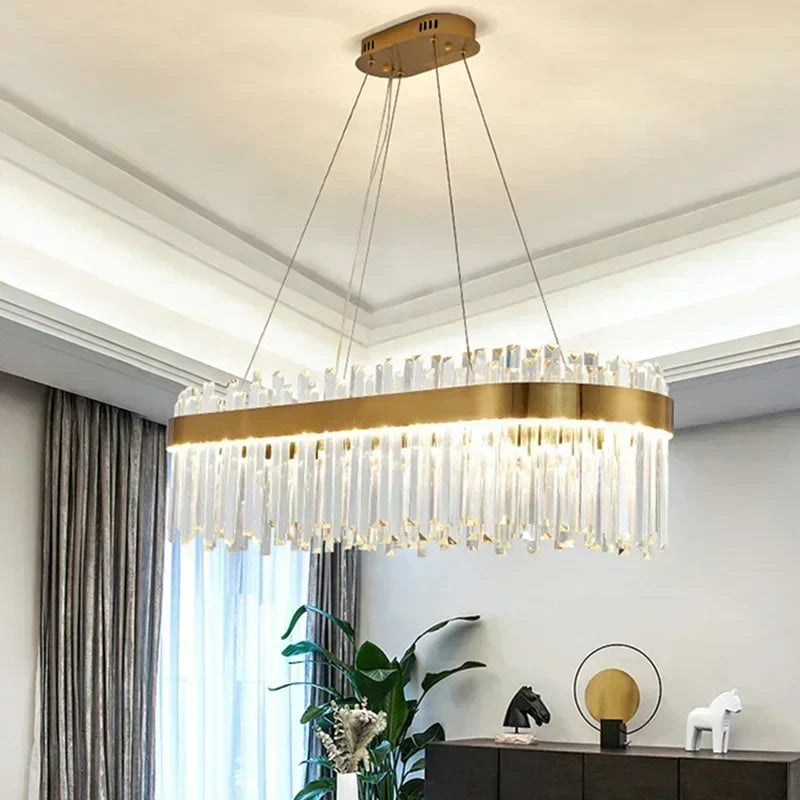 Afralia™ Crystal Gold Ceiling Pendant Light for Living Room Dining Kitchen