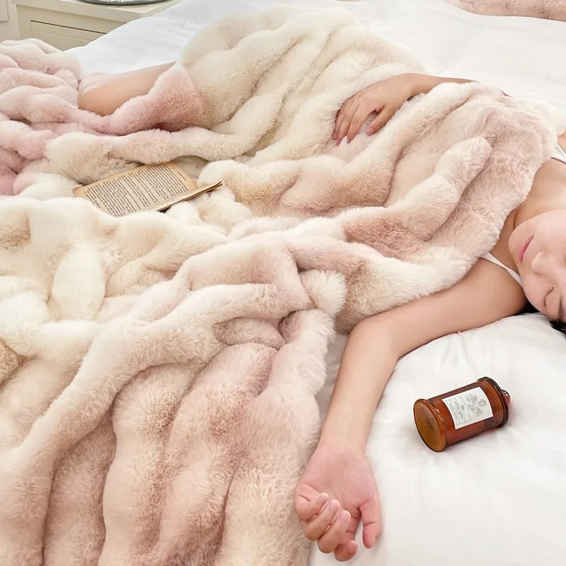 Afralia™ Plush Rabbit Fur Blanket: Ultra Soft Cozy Nap Sofa Cover for Winter Living.