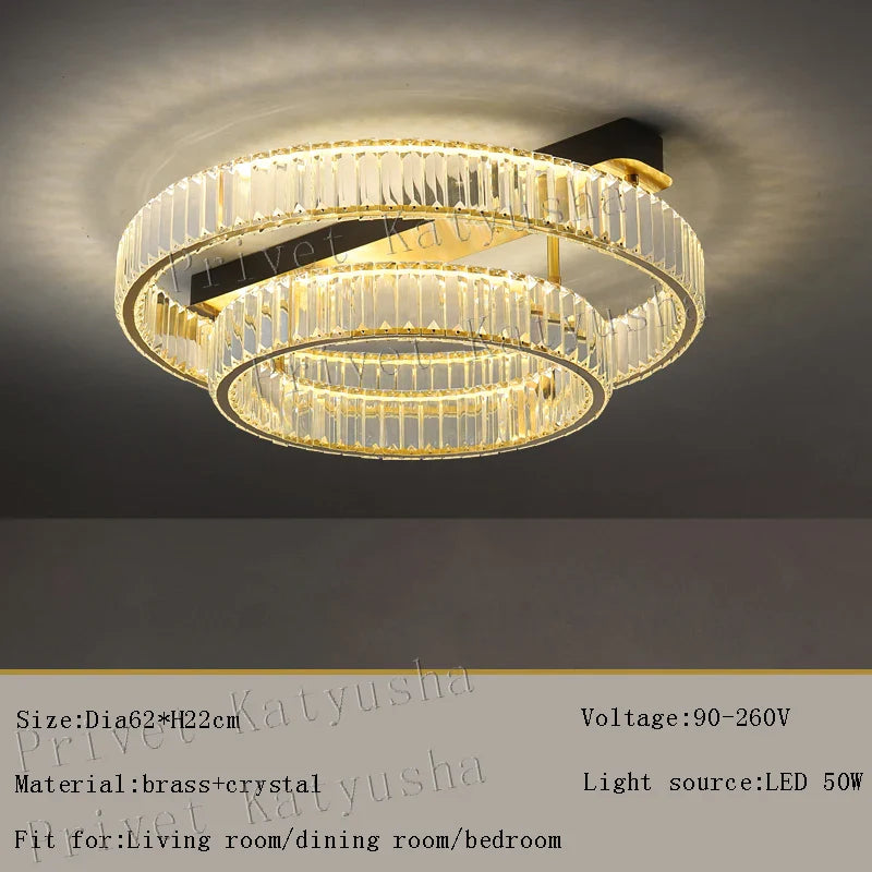 Afralia™ Gold Crystal Copper Ceiling Lamps LED Modern Home Room Decor Lighting