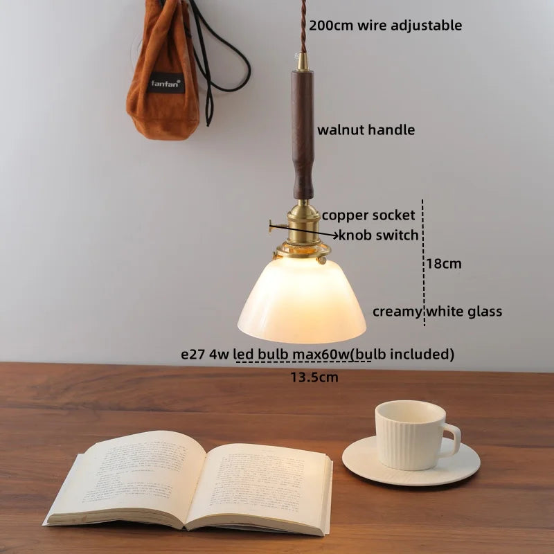 Afralia™ Walnut Glass Pendant Lamp: Nordic LED Hanging Light Fixture for Dining Room, Bedroom, Bar