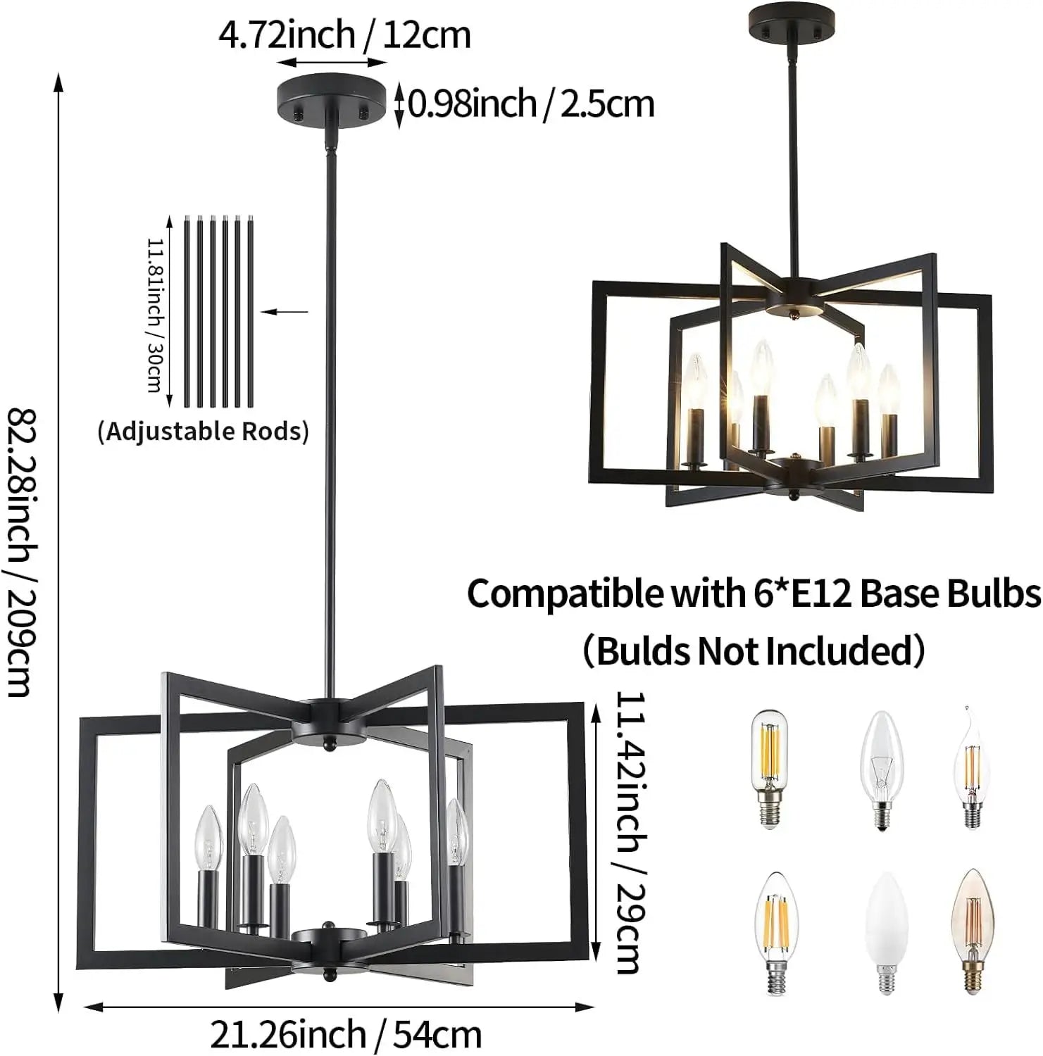 Afralia™ Vintage Black Iron Candle LED Ceiling Chandelier for Home Decor