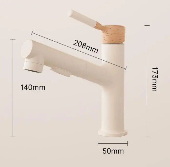 Afralia™ Wood Cream Wind Pull-Out Faucet for Washbasin and Bathroom Cabinet
